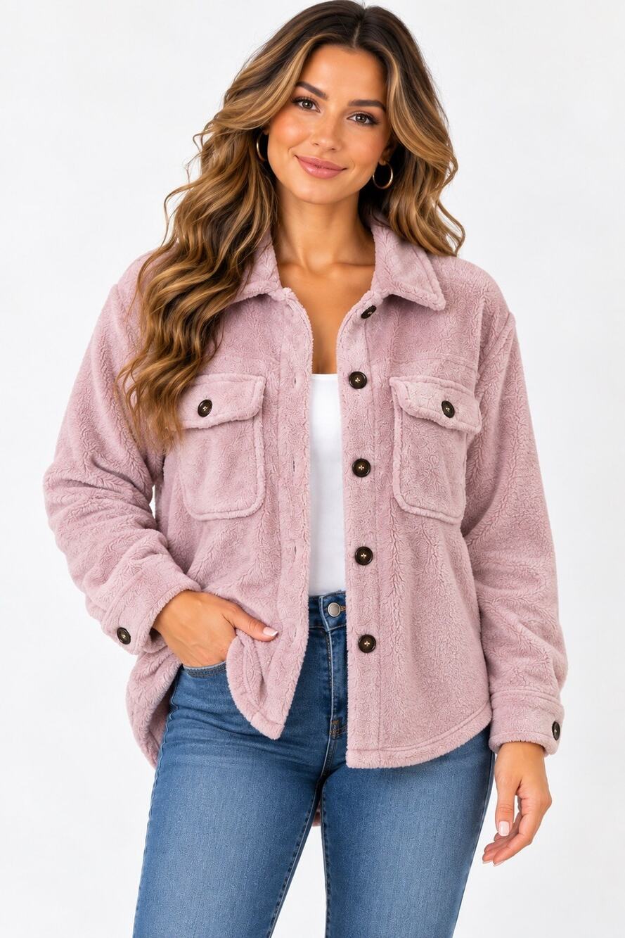 Almost Famous Women’s Purple Shacket Jacket Button Front Collared Pockets S